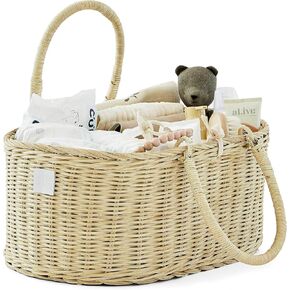 Bebe Bask Rosa Diaper Caddy, 16x11x7 in, Foldable Seagrass with Soft Cushioned Divider, Multipurpose Storage, Organization, Toy Basket