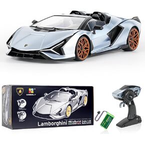MIEBELY Lamborghini Remote Control Car, 1:16 Scale Lambo Toy Car 7.4V 500mAh Officially Licensed 12Km/h Rc Cars with Led Light 2.4Ghz Model Car for Adults Boys Girls Birthday Ideas Gift (Light Blue)