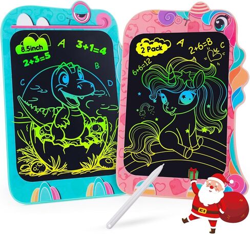 2 Pcs LCD Writing Tablet for Kids: 8.5 Inch Dinosaur & Unicorn Colorful Drawing Board Doodle Pad Toys for Ages 3 4 5 6 7 8 Year Old Boys Girls Toddlers Christmas Birthday Gift Learning Educational Toy in Saudi Arabia