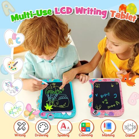 2 Pcs LCD Writing Tablet for Kids: 8.5 Inch Dinosaur & Unicorn Colorful Drawing Board Doodle Pad Toys for Ages 3 4 5 6 7 8 Year Old Boys Girls Toddlers Christmas Birthday Gift Learning Educational Toy in Saudi Arabia