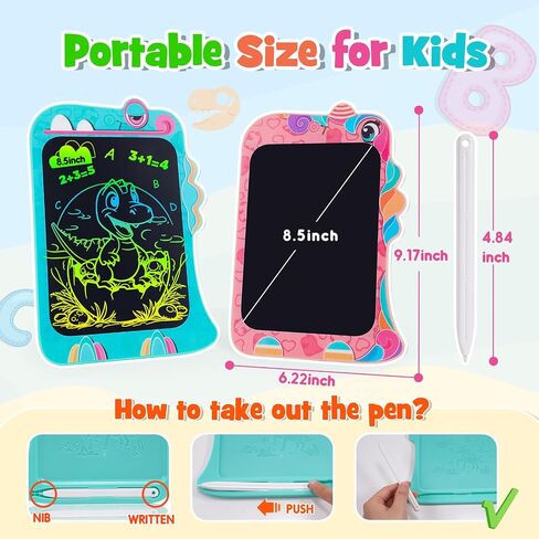 2 Pcs LCD Writing Tablet for Kids: 8.5 Inch Dinosaur & Unicorn Colorful Drawing Board Doodle Pad Toys for Ages 3 4 5 6 7 8 Year Old Boys Girls Toddlers Christmas Birthday Gift Learning Educational Toy in Saudi Arabia