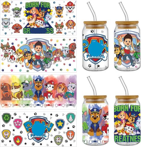 4 Sheets Magic UV DTF Cup Wrap for Glass 16OZ | Cute Wrap Transfer Stickers for Cup Tumbler | Waterproof Decal for Water Bottles | Gifts for Kids Teens Adults in Saudi Arabia