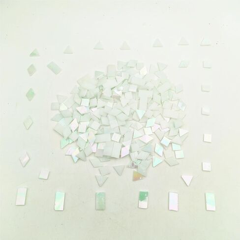 4 Shapes Mixed Glass Mosaic Tiles,Square+Diamond+Triangle+Rectangle 270 PCS Stained Glass Mosaic Pieces for Handmade Art Crafts and Home Decoration (Iridescent White) in Saudi Arabia
