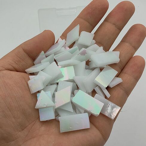 4 Shapes Mixed Glass Mosaic Tiles,Square+Diamond+Triangle+Rectangle 270 PCS Stained Glass Mosaic Pieces for Handmade Art Crafts and Home Decoration (Iridescent White) in Saudi Arabia