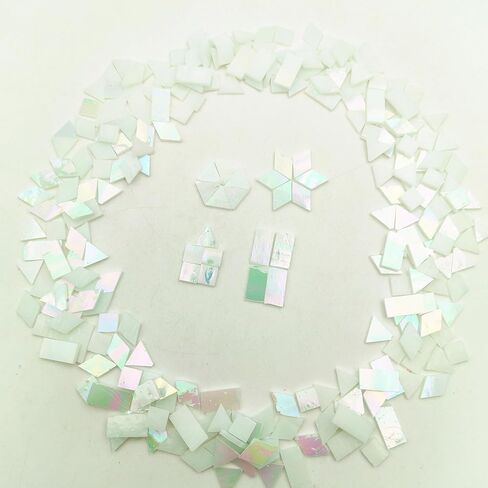 4 Shapes Mixed Glass Mosaic Tiles,Square+Diamond+Triangle+Rectangle 270 PCS Stained Glass Mosaic Pieces for Handmade Art Crafts and Home Decoration (Iridescent White) in Saudi Arabia