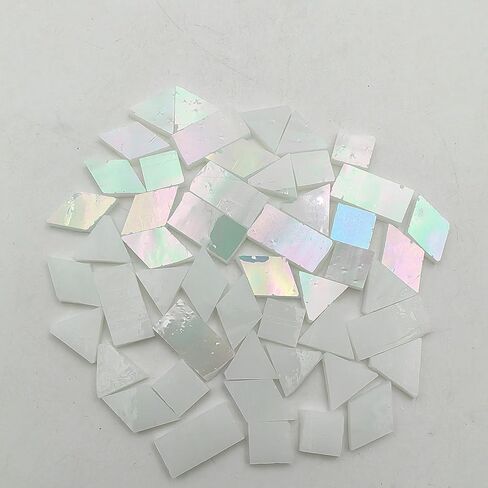 4 Shapes Mixed Glass Mosaic Tiles,Square+Diamond+Triangle+Rectangle 270 PCS Stained Glass Mosaic Pieces for Handmade Art Crafts and Home Decoration (Iridescent White) in Saudi Arabia
