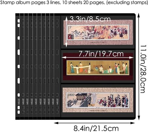 10 Sheets Stamp Pages for Stamp Album Binder Pockets Stamp Collectors Postage Stamp Collecting Supplies Book of Stamps 9 Hole Standard Stamp Collecting Albums (1-Row Stamp Album) in Kuwait