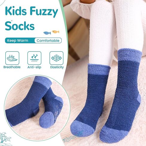 Kids Fuzzy Slipper Socks with Grips Children Boys Girls Toddlers Non Slip Warm Winter Cozy Fluffy Thermal Cute Socks 6 Pairs in Saudi Arabia