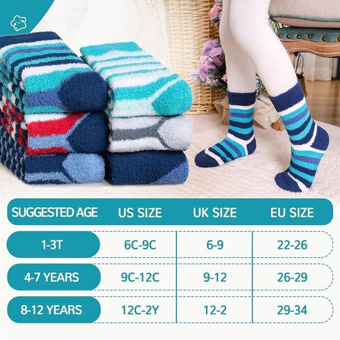 Kids Fuzzy Slipper Socks with Grips Children Boys Girls Toddlers Non Slip Warm Winter Cozy Fluffy Thermal Cute Socks 6 Pairs in Saudi Arabia