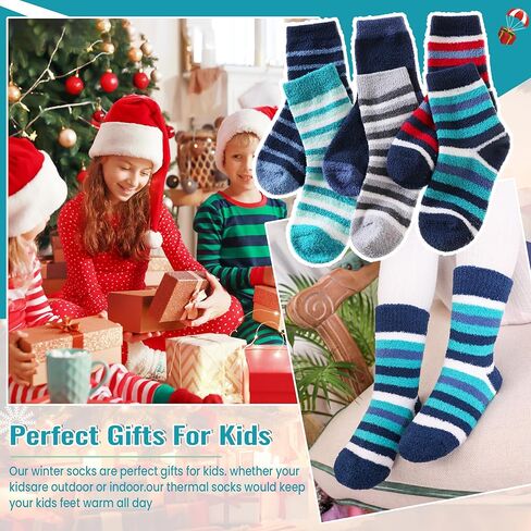 Kids Fuzzy Slipper Socks with Grips Children Boys Girls Toddlers Non Slip Warm Winter Cozy Fluffy Thermal Cute Socks 6 Pairs in Saudi Arabia