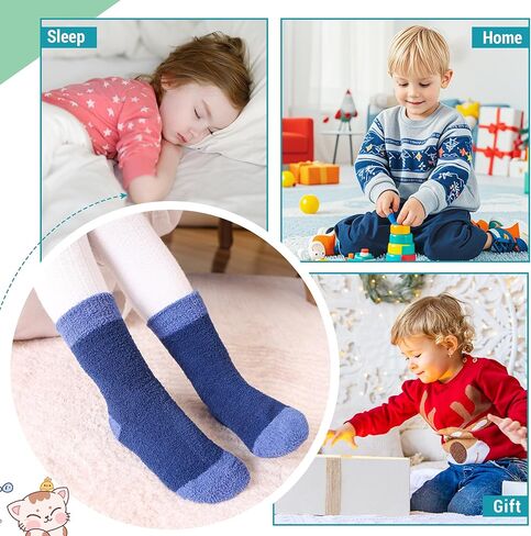Kids Fuzzy Slipper Socks with Grips Children Boys Girls Toddlers Non Slip Warm Winter Cozy Fluffy Thermal Cute Socks 6 Pairs in Saudi Arabia