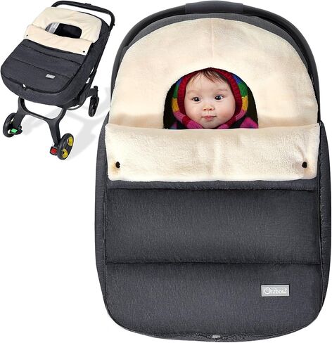 Orzbow Baby Winter Car Seat Cover, Coral Fleece, Universal Fit, Black | Waterproof Carseat Cover with Adjustable Collar for Infant Boys Girls, Zipper Design, Warm Detachable and Machine Washable in Saudi Arabia