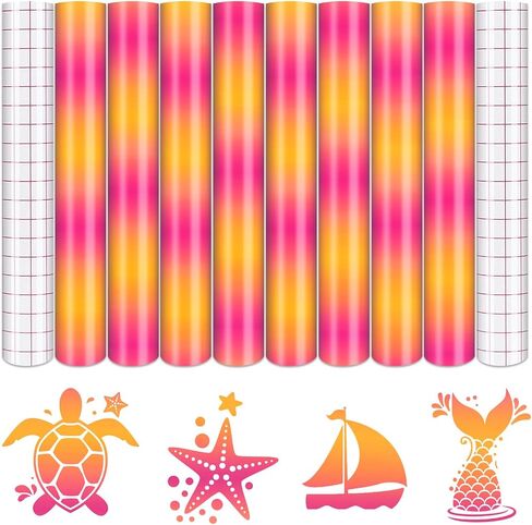 Tintnut Purple Blue Permanent Vinyl - 8 Sheets 12"x10"Gradient Adhesive Self Sticker, Ombre Glossy Self Sticker Water proofing Vinyl Compatible with Cricut Or Silhouette in Kuwait
