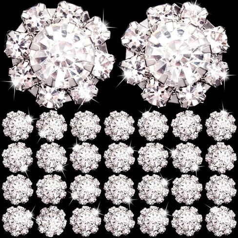 Joez Wonderful 30 Pcs Silver Rhinestone Buttons, Crystal Embellishments Flat Back Button, Flower Charms for Jwelery Making, Decorative Buttons for Crafting, Wedding, Clothing, DIY in Kuwait
