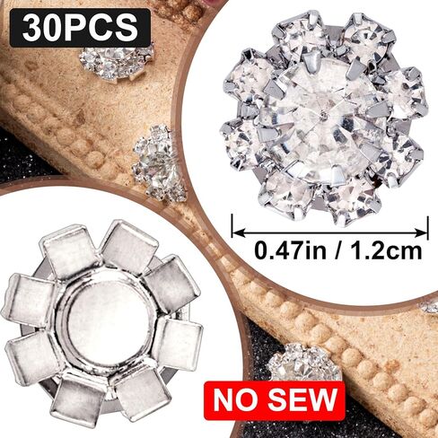 Joez Wonderful 30 Pcs Silver Rhinestone Buttons, Crystal Embellishments Flat Back Button, Flower Charms for Jwelery Making, Decorative Buttons for Crafting, Wedding, Clothing, DIY in Kuwait
