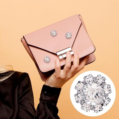 Joez Wonderful 30 Pcs Silver Rhinestone Buttons, Crystal Embellishments Flat Back Button, Flower Charms for Jwelery Making, Decorative Buttons for Crafting, Wedding, Clothing, DIY in Kuwait