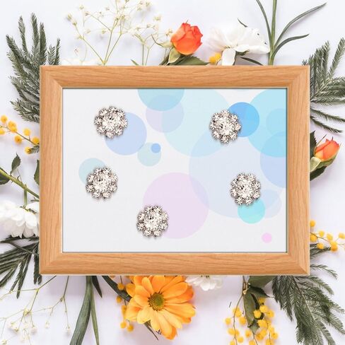 Joez Wonderful 30 Pcs Silver Rhinestone Buttons, Crystal Embellishments Flat Back Button, Flower Charms for Jwelery Making, Decorative Buttons for Crafting, Wedding, Clothing, DIY in Kuwait