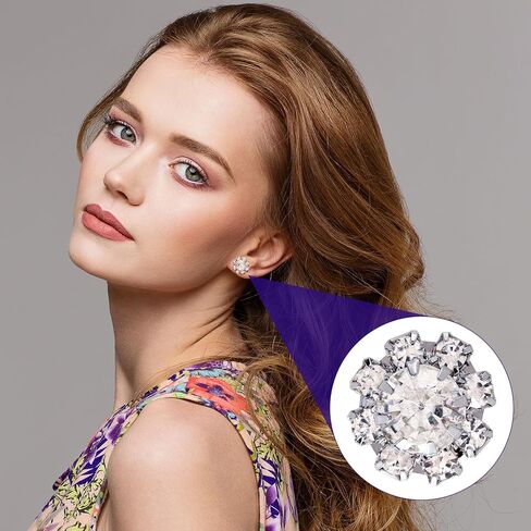 Joez Wonderful 30 Pcs Silver Rhinestone Buttons, Crystal Embellishments Flat Back Button, Flower Charms for Jwelery Making, Decorative Buttons for Crafting, Wedding, Clothing, DIY in Kuwait