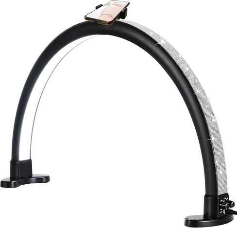 Half Moon Light with Phone Holder, 29 in 48W Nail Desk Lamp, Lash Light for Eyelash Tech, Makeup, Tattoo, Spa, Salon, Nail Tech Lamp with Stepless Dimming & Color Temperature(White) in Saudi Arabia