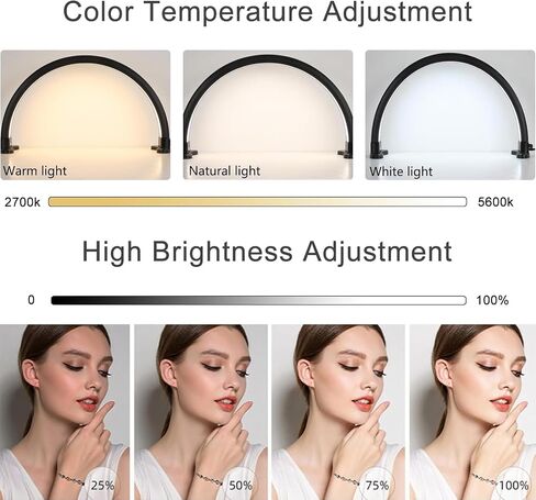 Half Moon Light with Phone Holder, 29 in 48W Nail Desk Lamp, Lash Light for Eyelash Tech, Makeup, Tattoo, Spa, Salon, Nail Tech Lamp with Stepless Dimming & Color Temperature(White) in Saudi Arabia