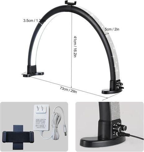 Half Moon Light with Phone Holder, 29 in 48W Nail Desk Lamp, Lash Light for Eyelash Tech, Makeup, Tattoo, Spa, Salon, Nail Tech Lamp with Stepless Dimming & Color Temperature(White) in Saudi Arabia