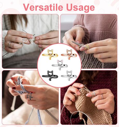 حلقة دليل الغزل للكروشيه، 5 قطع حلقة كروشيه معدنية، حلقة حياكة قابلة للتعديل للإصبع، حامل غزل إصبع كروشيه للنساء حياكة أسرع، حلقة دليل غزل للكروشيه، متعددة الألوان in Saudi Arabia