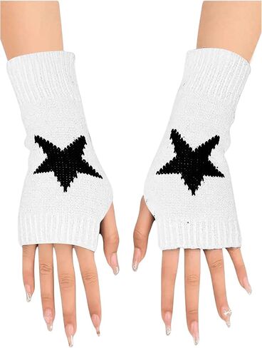 Verdusa Gril's Y2K Printed Knitted Fingerless Glove Short Gloves with Thumb Hole in Kuwait