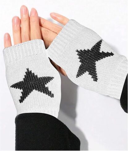 Verdusa Gril's Y2K Printed Knitted Fingerless Glove Short Gloves with Thumb Hole in Kuwait