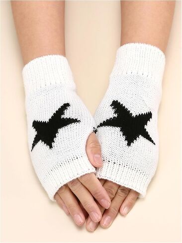 Verdusa Gril's Y2K Printed Knitted Fingerless Glove Short Gloves with Thumb Hole in Kuwait