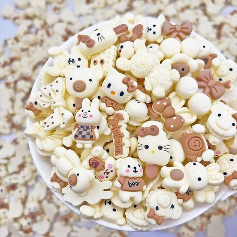 JINDUODUO 50 Pcs Flat Back Resin Slime Charms Bulk for Crafts, Flatback Mixed Charms for Slime, Cute Slime Charm Bulk DIY Craft Making Kit (Brown) in Saudi Arabia