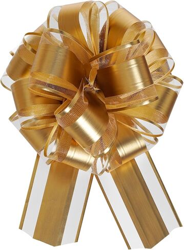 8 Pcs Gold Pull Bows for Gift Wrapping, Large Christmas Bows for Presents, Gift Bows Pull String Bows for Wedding Holiday Valentine's Day Gift Box Baskets Decoration (Gold) in Saudi Arabia