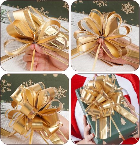 8 Pcs Gold Pull Bows for Gift Wrapping, Large Christmas Bows for Presents, Gift Bows Pull String Bows for Wedding Holiday Valentine's Day Gift Box Baskets Decoration (Gold) in Saudi Arabia