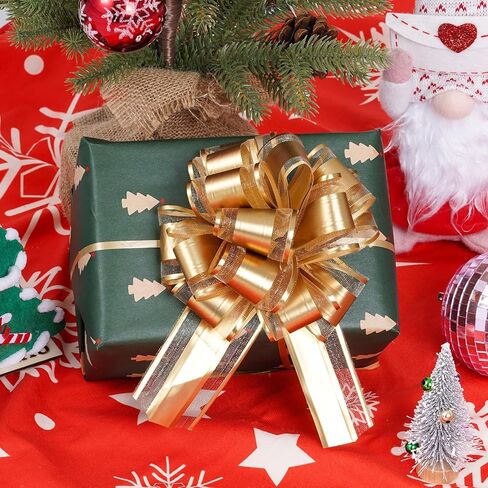8 Pcs Gold Pull Bows for Gift Wrapping, Large Christmas Bows for Presents, Gift Bows Pull String Bows for Wedding Holiday Valentine's Day Gift Box Baskets Decoration (Gold) in Saudi Arabia