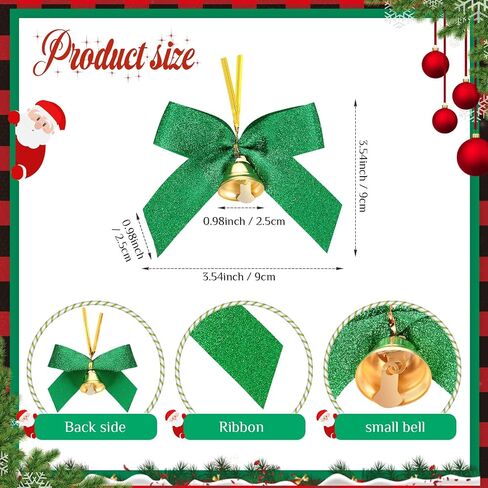100 Pcs 3.5'' Mini Bows for Craft with Bells Small Christmas Glitter Ribbon Bows for Valentine's Day Gift Wrapping Wedding DIY Crafts Party Hanging Decor(Glitter Green) in Saudi Arabia