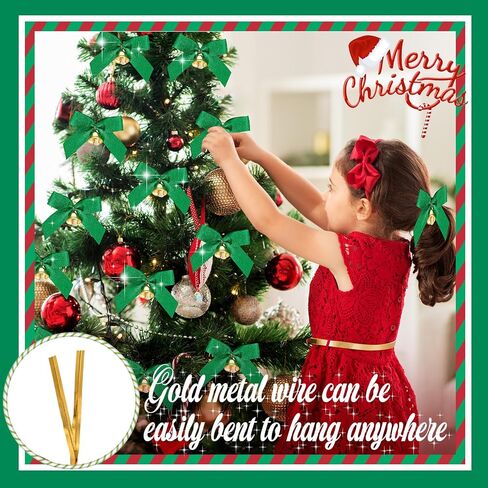 100 Pcs 3.5'' Mini Bows for Craft with Bells Small Christmas Glitter Ribbon Bows for Valentine's Day Gift Wrapping Wedding DIY Crafts Party Hanging Decor(Glitter Green) in Saudi Arabia