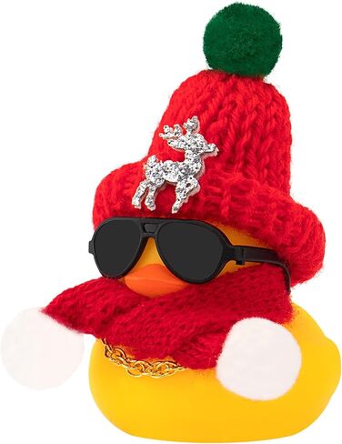 wonuu Christmas Rubber Duck Car Ornaments Car Decorations Christmas Accessories Elk Hat Scarf and Necklace, Red-Red Scarf in Saudi Arabia