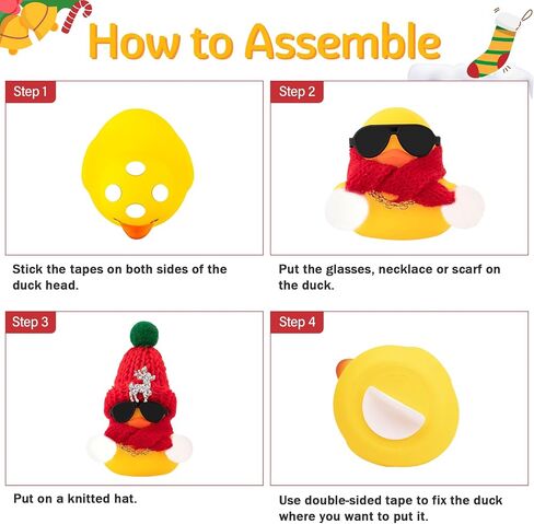wonuu Christmas Rubber Duck Car Ornaments Car Decorations Christmas Accessories Elk Hat Scarf and Necklace, Red-Red Scarf in Saudi Arabia