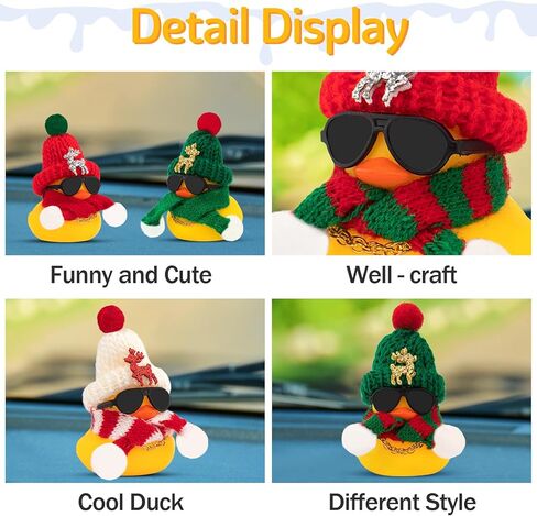wonuu Christmas Rubber Duck Car Ornaments Car Decorations Christmas Accessories Elk Hat Scarf and Necklace, Red-Red Scarf in Saudi Arabia