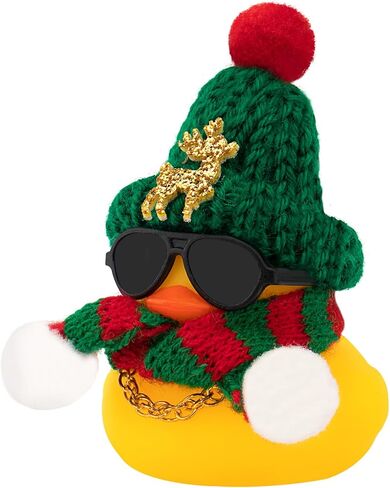 wonuu Christmas Rubber Duck Car Ornaments Car Decorations Christmas Accessories Elk Hat Scarf and Necklace, Red-Red Scarf in Saudi Arabia