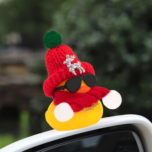 wonuu Christmas Rubber Duck Car Ornaments Car Decorations Christmas Accessories Elk Hat Scarf and Necklace, Red-Red Scarf in Saudi Arabia