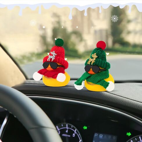 wonuu Christmas Rubber Duck Car Ornaments Car Decorations Christmas Accessories Elk Hat Scarf and Necklace, Red-Red Scarf in Saudi Arabia