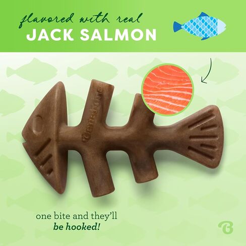 Benebone Tiny 2-Pack Fishbone Durable Dog Chew Toys, Real Fish Flavor, Made in USA in Saudi Arabia