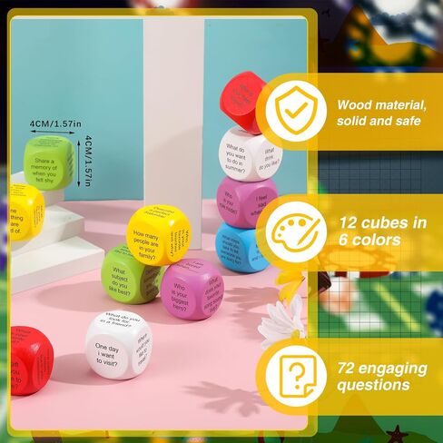 Hanaive 12 Pcs Learning Conversation Cubes Social Emotional Learning Activities Family Dice Game Speech Therapy for Kids Teacher Family Classroom (Wood) in Saudi Arabia