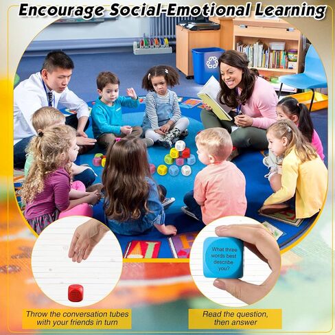 Hanaive 12 Pcs Learning Conversation Cubes Social Emotional Learning Activities Family Dice Game Speech Therapy for Kids Teacher Family Classroom (Wood) in Saudi Arabia