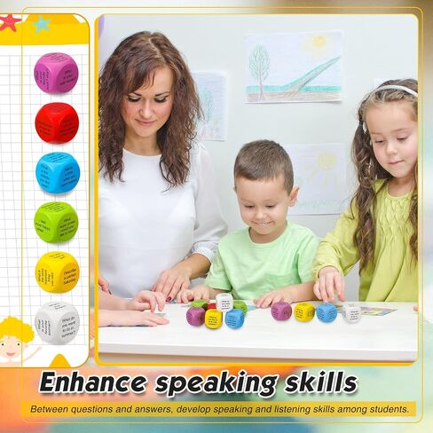 Hanaive 12 Pcs Learning Conversation Cubes Social Emotional Learning Activities Family Dice Game Speech Therapy for Kids Teacher Family Classroom (Wood) in Saudi Arabia