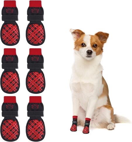 BEAUTYZOO Non Slip Dog Socks to Prevent Licking Paws, Dog Shoes Booties for Hardwood Floors Anti Slip-Thick Grip Works Even When Twisted-Paw Protector for Cold Pavement Small Medium Large Senior Dogs in Kuwait