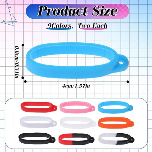 18Pcs Anti-Lost Silicone Rubber Rings Holder 9 Colors Multipurpose Adjustable Cases Lanyard Necklace Bands Replacement Pendant Carrying Kit for Pen Office Daily Sports Diameter 40mm/1.57 inch in Saudi Arabia