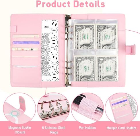 100 مغلف تحدي توفير المال، كتاب مجلد الميزانية من جلد البولي يوريثان مقاس A5 مع مظاريف نقدية، طريقة ممتعة لتوفير 5,050 دولارًا، هدايا للأصدقاء والعائلة in Kuwait