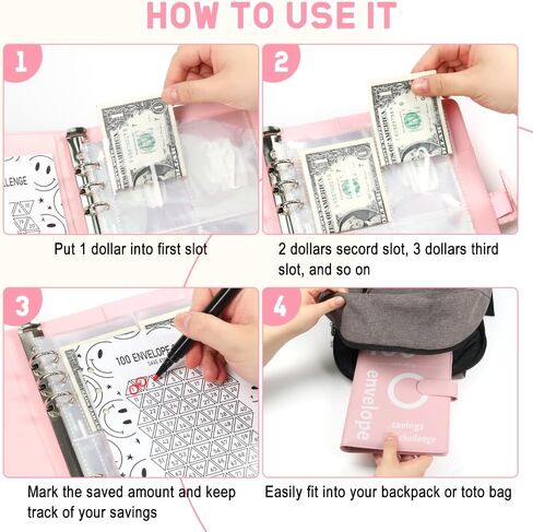 100 مغلف تحدي توفير المال، كتاب مجلد الميزانية من جلد البولي يوريثان مقاس A5 مع مظاريف نقدية، طريقة ممتعة لتوفير 5,050 دولارًا، هدايا للأصدقاء والعائلة in Kuwait