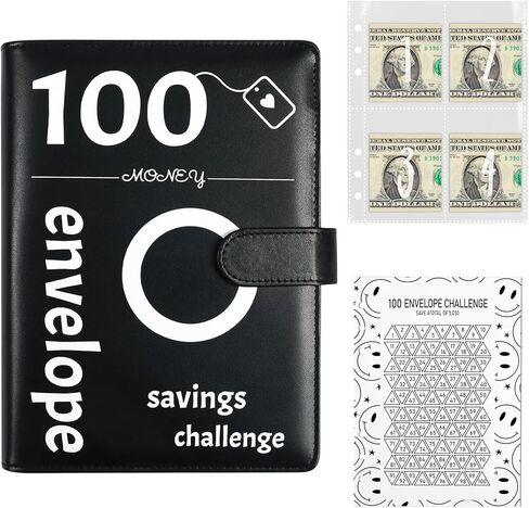 100 Envelopes Money Saving Challenge Binder, A5 PU Leather Budget Binder Book with Cash Envelopes, Fun Way to Save $5,050, Gifts for Friends and Family in Saudi Arabia